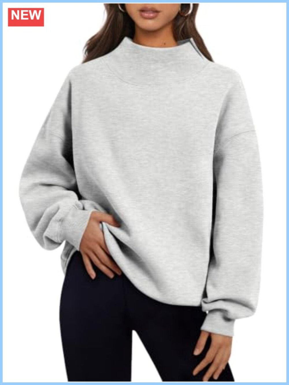 Fleece Lined Mock Neck Oversized Sweatshirt Pullover Fall Winter